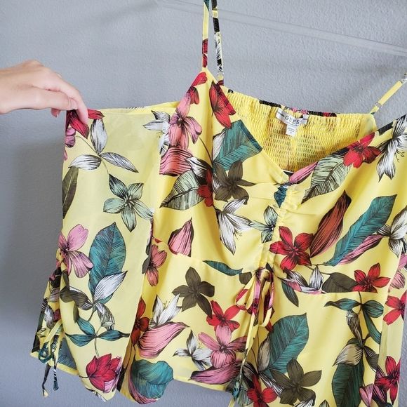 NWT GUESS Sarali yellow off the shoulder floral top - Picture 2 of 8